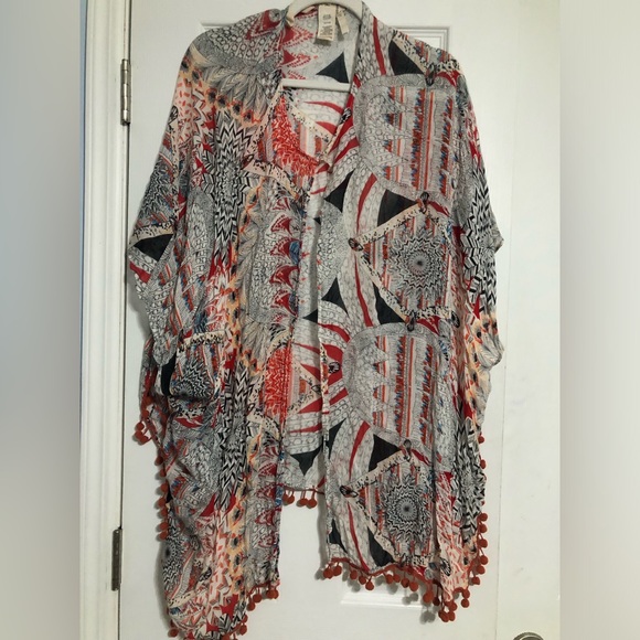 Soft Surroundings Tops - Soft surroundings Boho Aztec one size rayon poncho ‎ spring festival cottagecore